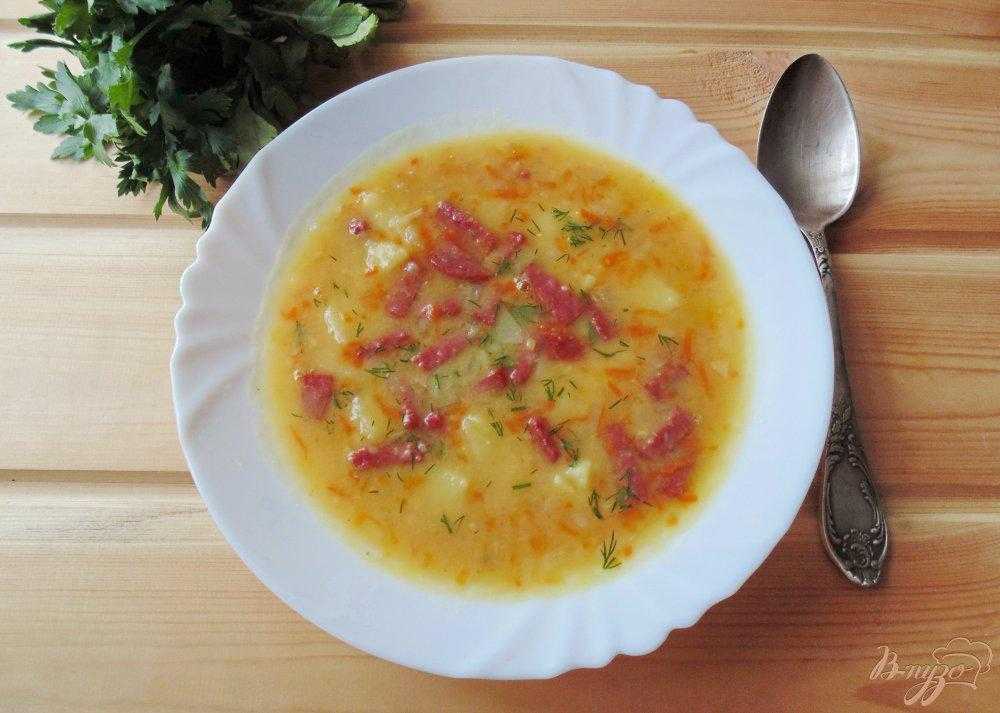 Суп гороховый с колбасой копченой рецепт фото пошагово