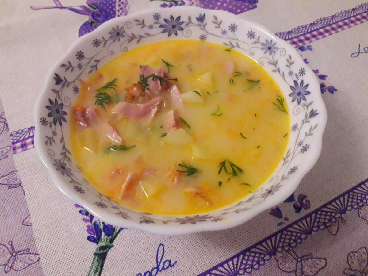 Суп с копченой курицей и плавленным сыром