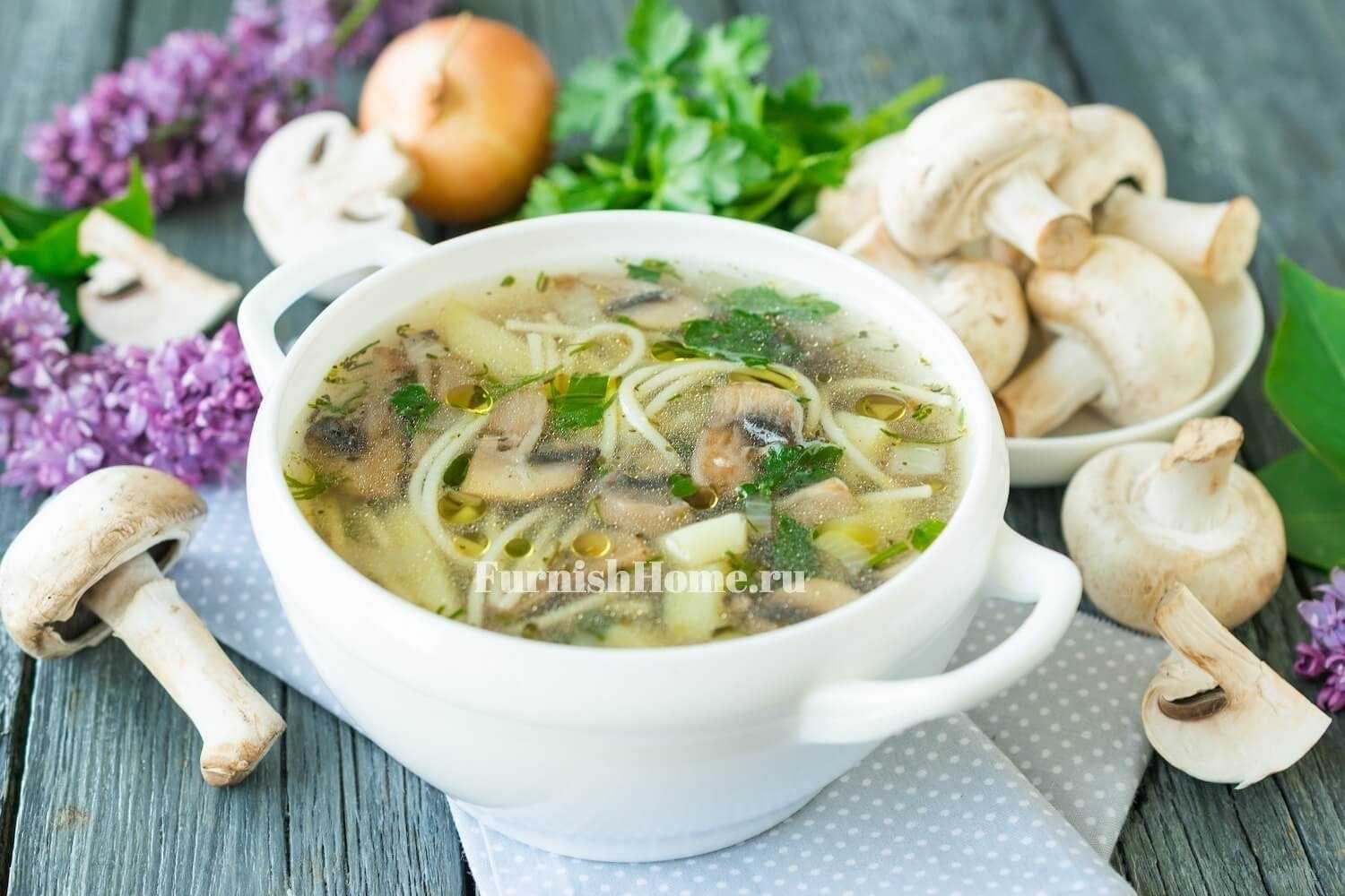 Суп грибной из шампиньонов рецепт с картофелем и вермишелью фото пошагово классический рецепт