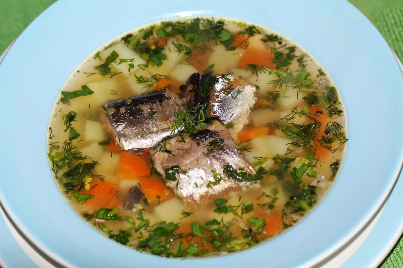 Суп с консервой рыбной сайра