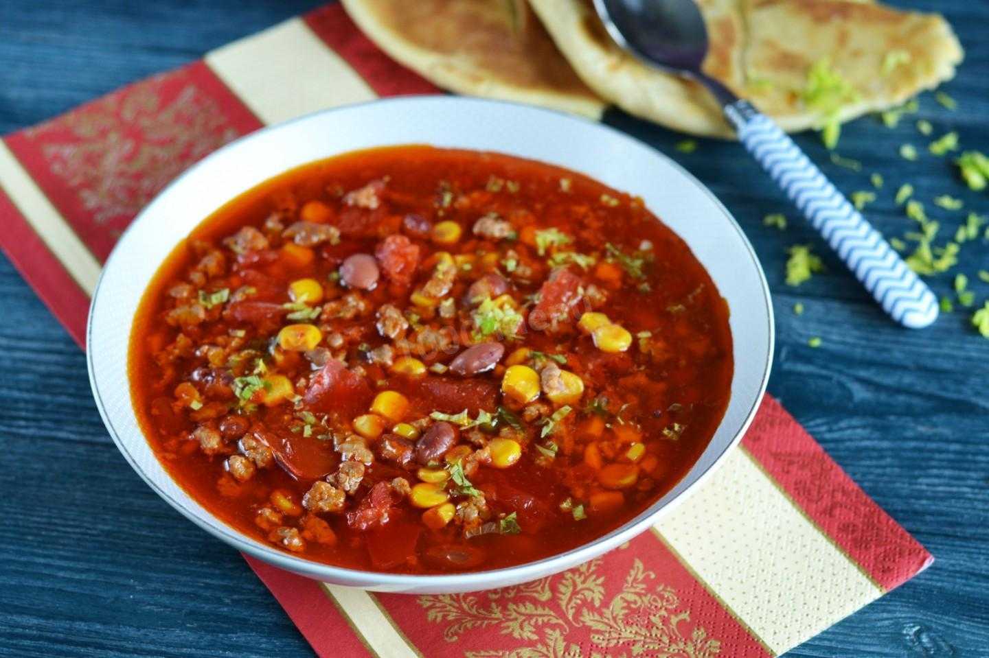 Мексиканский суп с фасолью - сытное блюдо с острым пикантным вкусом, ароматом трав и овощей: рецепт с фото и видео