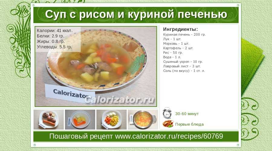 Куриный суп с рисом и картошкой калорийность